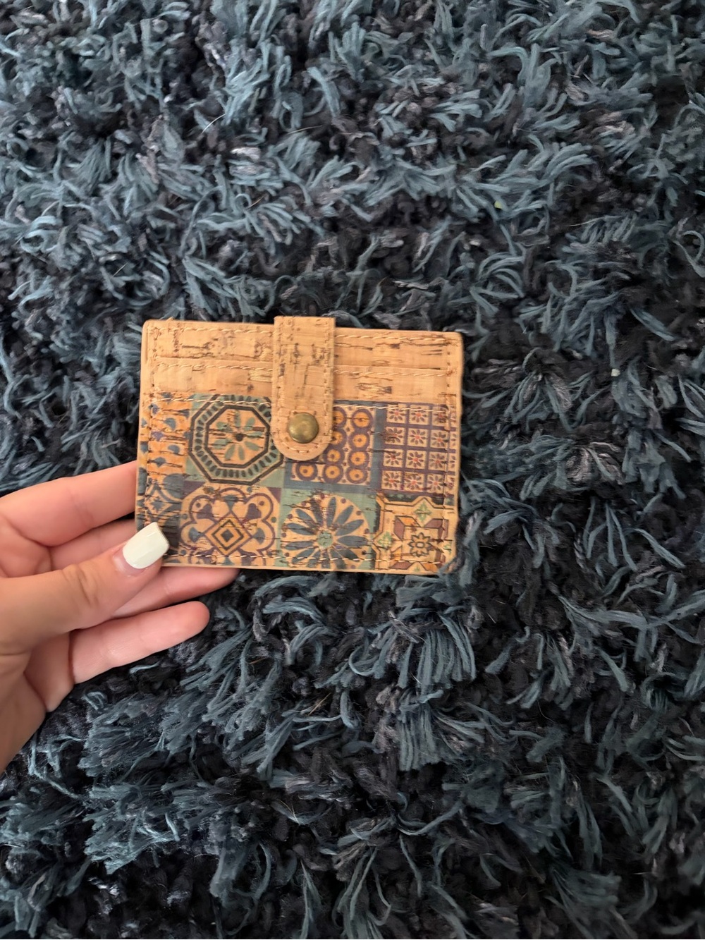 Patterned Cork Card Wallet - Blue & Tan Mosaic Print